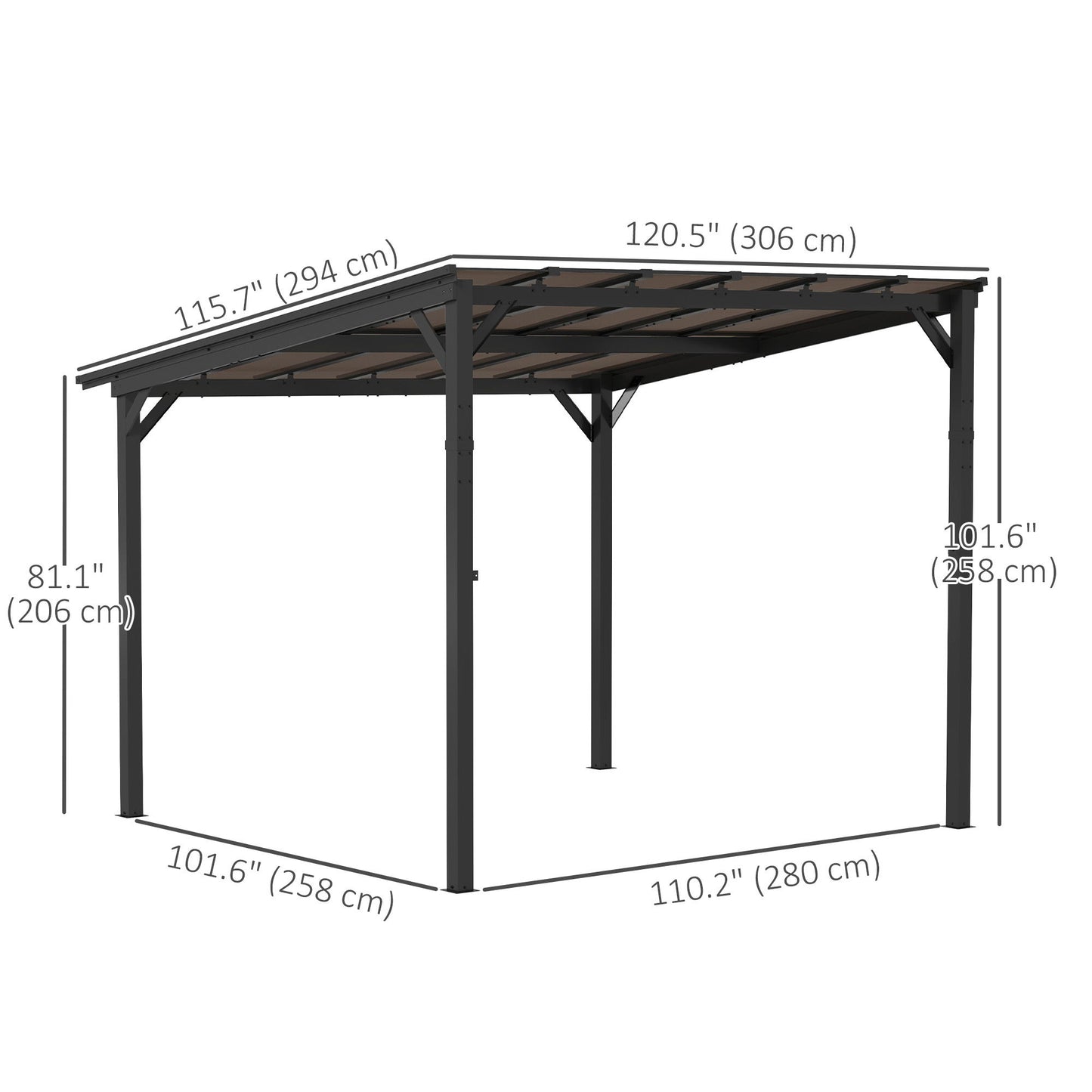 10' x 10' Hardtop Gazebo Wall-Mounted / Free Standing Outdoor Pergola with UPF 50+ & Waterproof Polycarbonate Roof