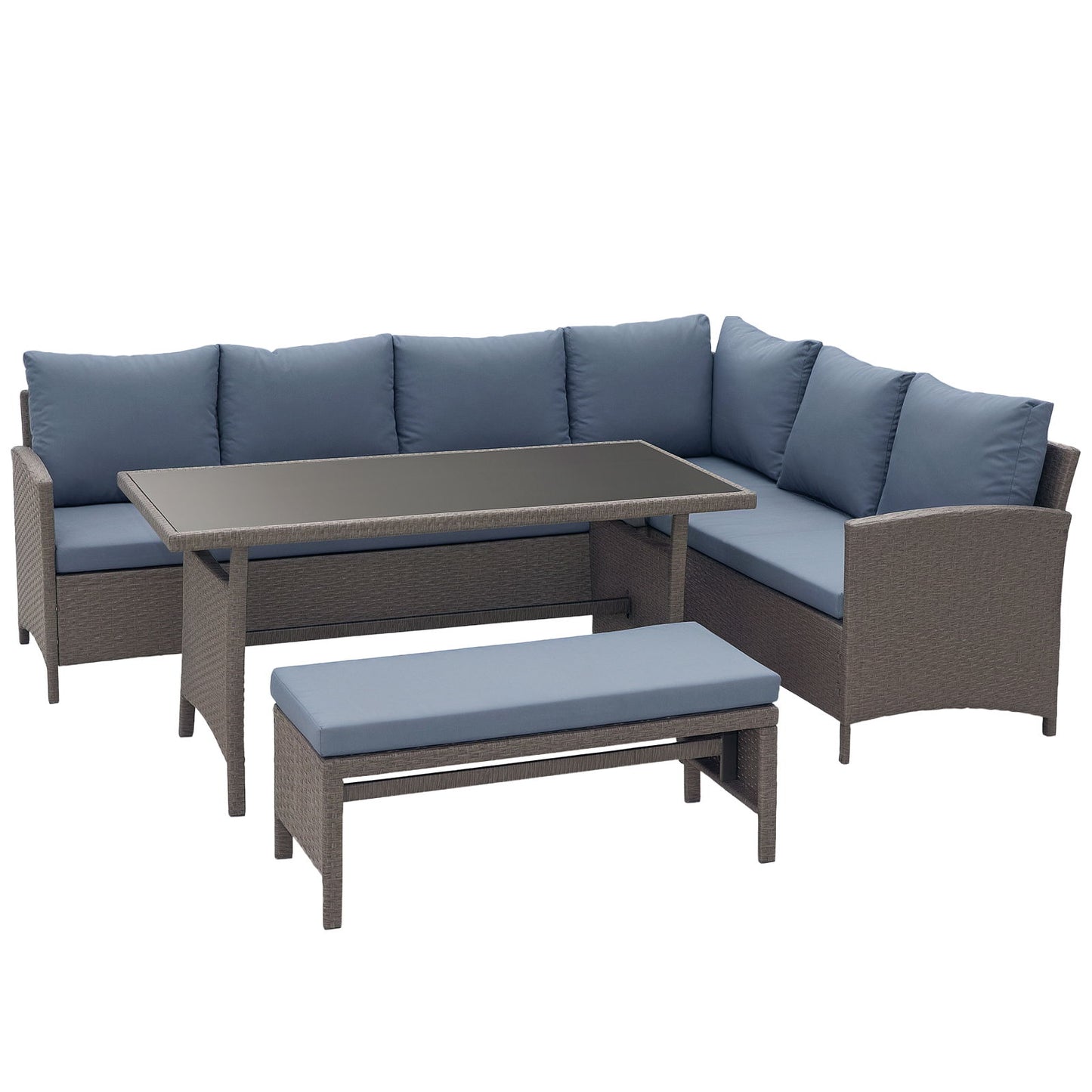 4-Piece Outdoor Patio Rattan Wicker Dining Furniture Set, Sofa Bench and Table Set for Garden, Patio, Porch and Backyard Outdoor Living, Brown
