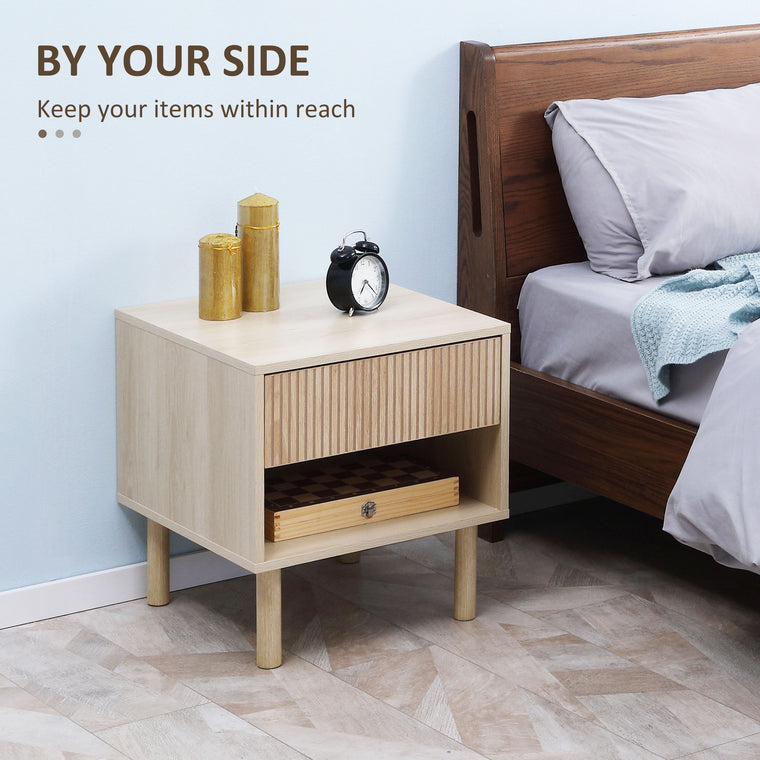 Nightstands Set of 2 with Drawer and Shelf - Natural Wood