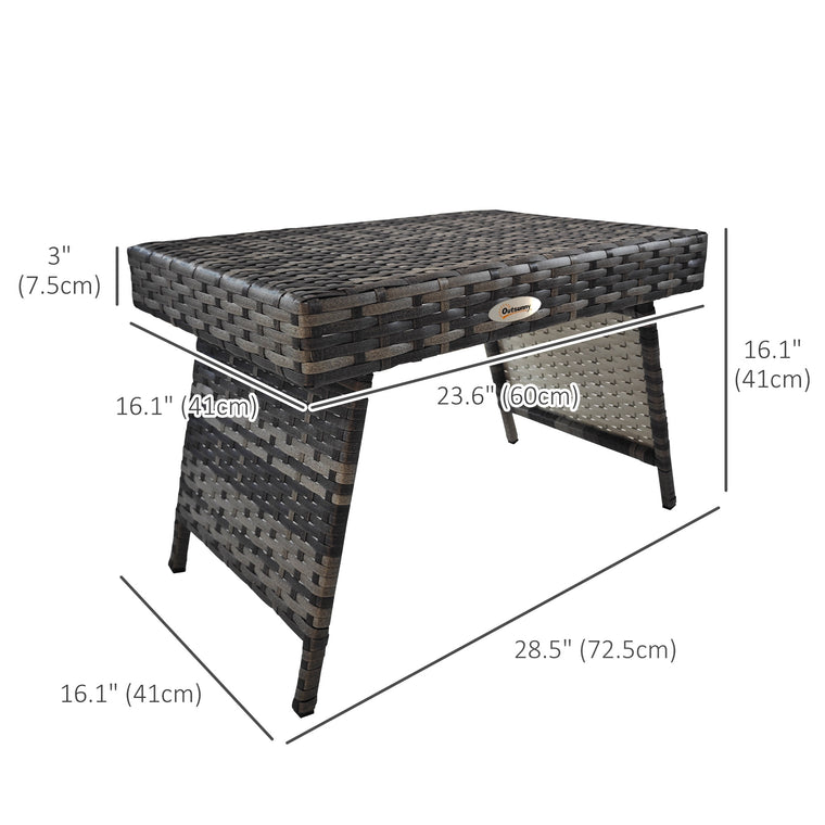 Mixed Grey Rattan Folding End Table with Metal Frame