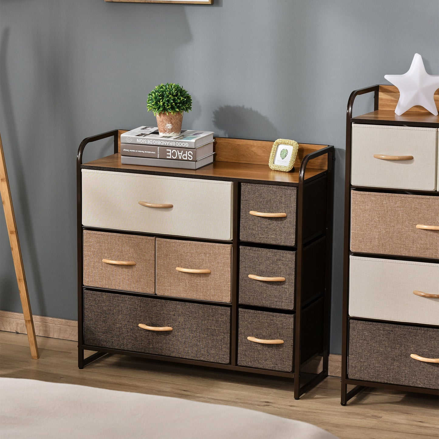 7-Bin Dresser Storage Tower Cabinet Organizer Unit, Easy Pull Fabric Bins with Metal Frame for Bedroom