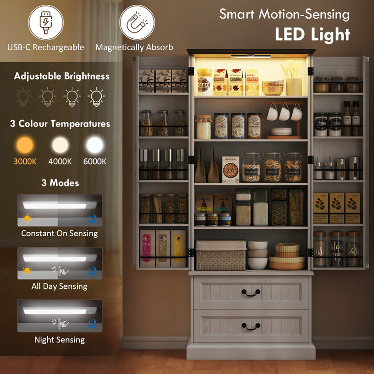 72" LED Pantry Cabinet with 2 Drawers