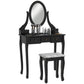 Vanity Desk with Rotating Mirror, 5 Drawers and Stool - Black