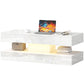 Coffee Table with Adjustable LED Lights, Center Table with 2 Drawers, Open Shelf, Remote, High Gloss Marble-Effect White