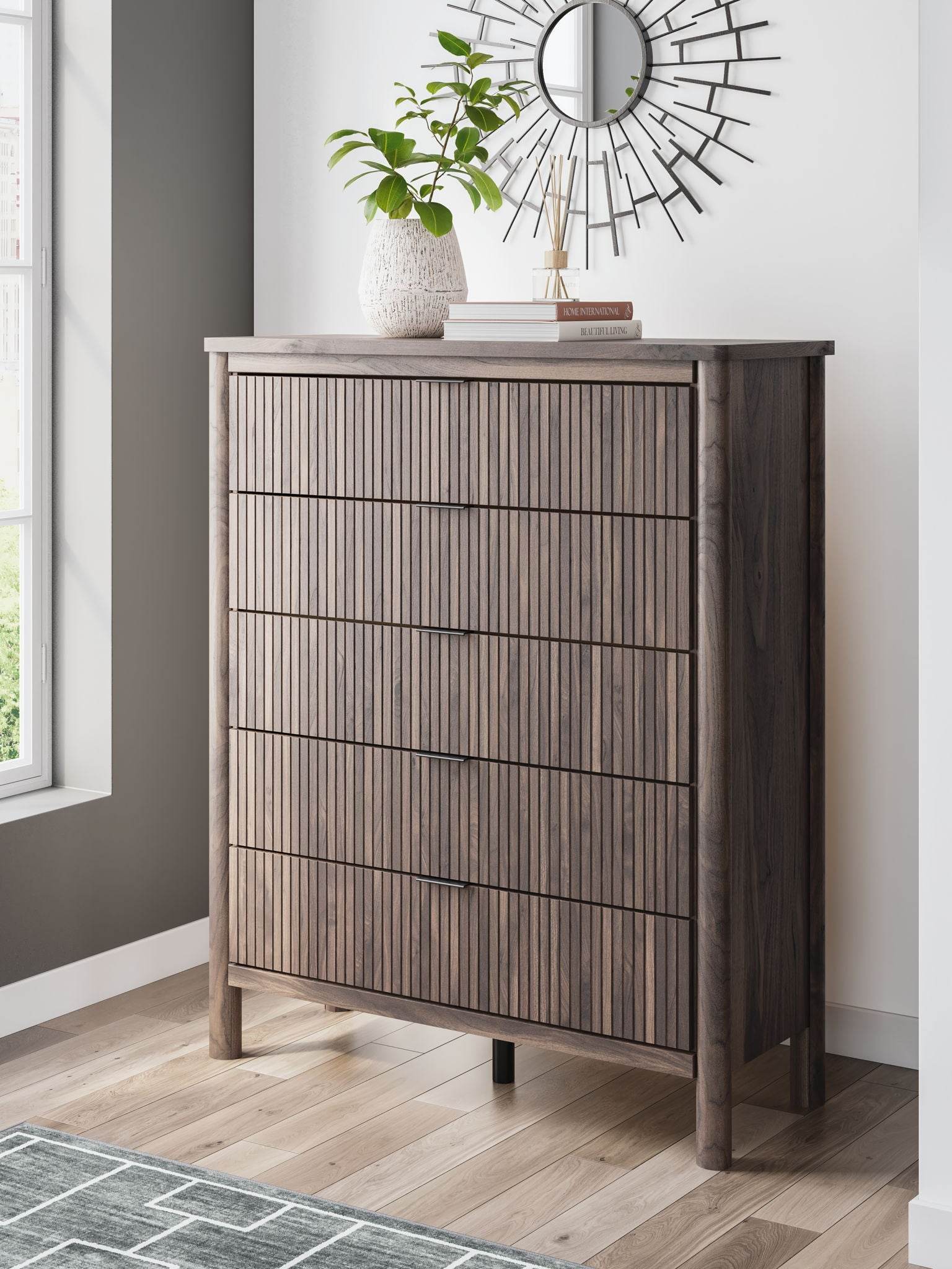 Pamytta - Brown - Five Drawer Wide Chest - Forward Furniture