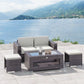 2-Tier Rattan Patio Coffee Table Outdoor Side Table PE Wicker Patio Garden Tea End Desk with Tempered Glass Top & Storage for Balcony, Backyard, Poolside