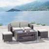 2-Tier Rattan Patio Coffee Table Outdoor Side Table PE Wicker Patio Garden Tea End Desk with Tempered Glass Top & Storage for Balcony, Backyard, Poolside