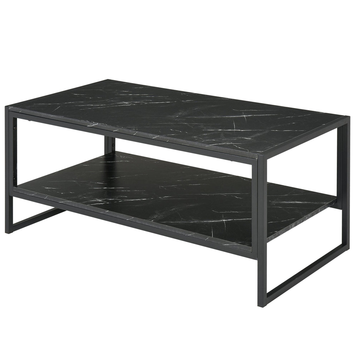 2-Tier Coffee Table with Storage Shelf - Black