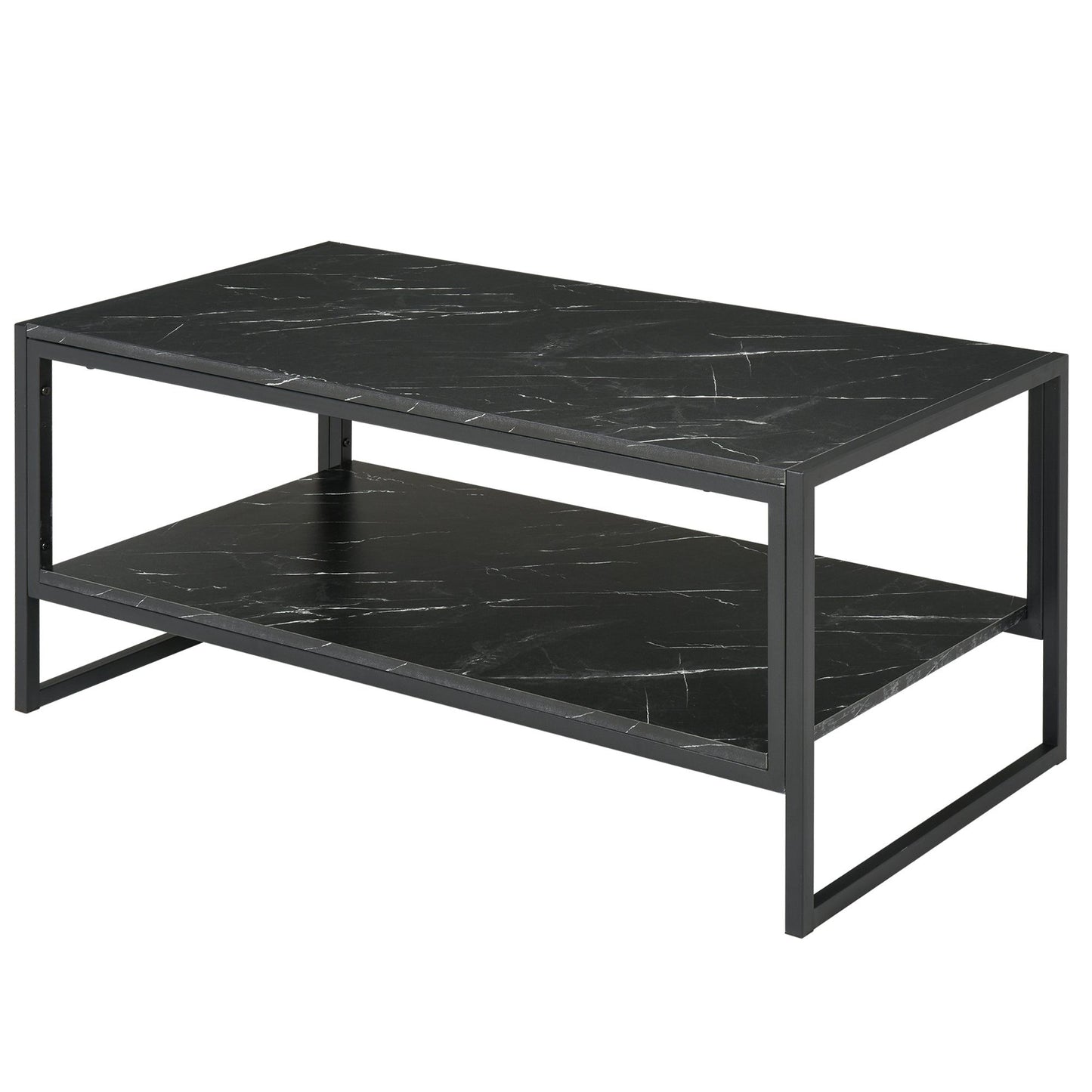 2-Tier Coffee Table with Storage Shelf - Black