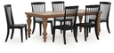 7 Pc. Table, 6 Black Chairs