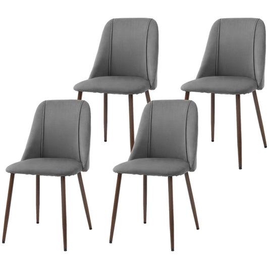 Upholstered Dining Chairs Set of 4, Velvet Accent Chair with Back and Wood-grain Steel Leg for Kitchen, Dark Grey