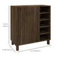 Shoe Storage with Double Doors and Open Shelves 17 Pair Shoe Storage Organizer for Entryway Hallway Walnut