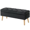 Velvet Storage Ottoman with Wood Legs - Black