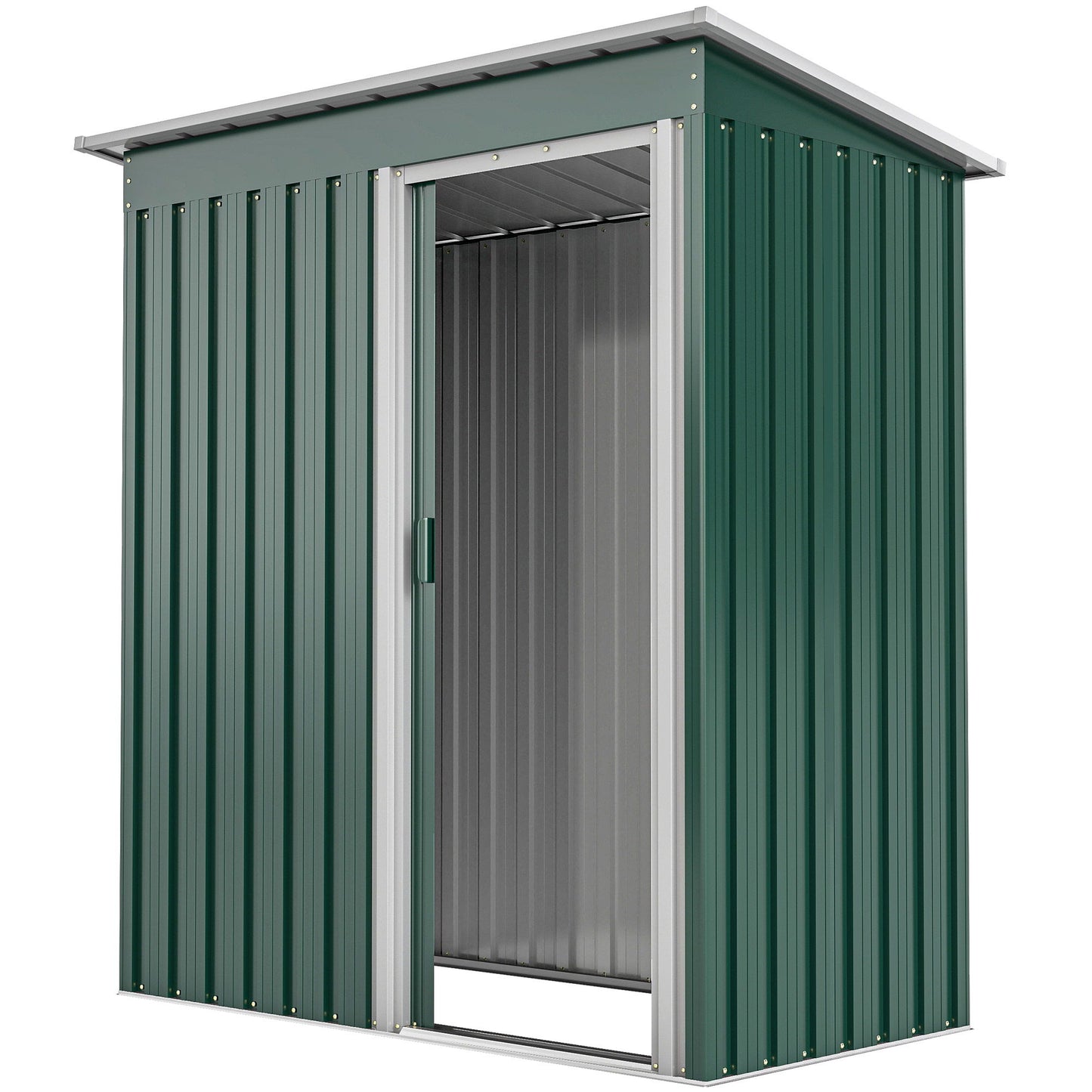 5 x 3 FT Outdoor Storage Shed with Sliding Door and Sloped Roof, Steel Frame Garden Shed Tool Equipment, Green