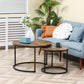 Nesting Tables, 29" Round Coffee Table Set of 2, Modern Side Tables for Living Room with Metal Base, Rustic Brown