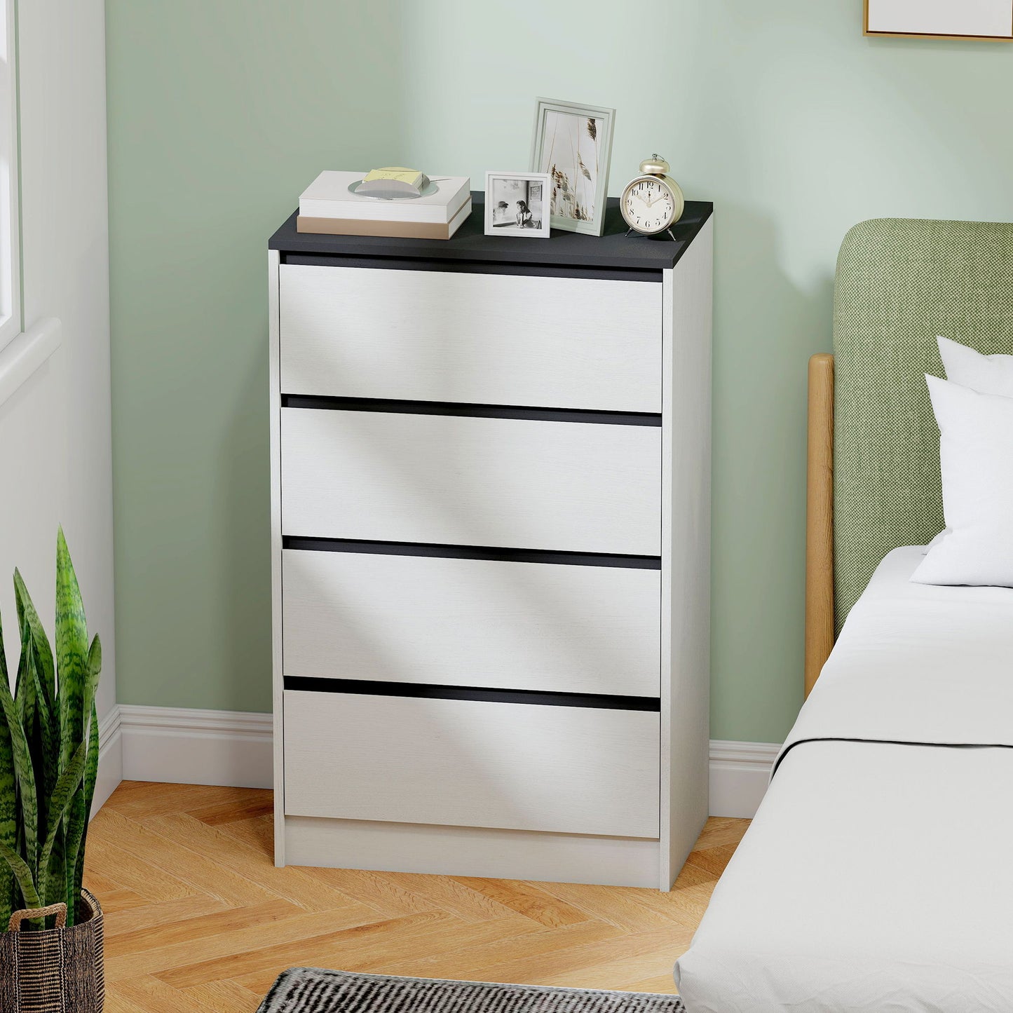 Tall Chest of Drawers, 4 Drawer Dresser for Bedroom, Living Room, Hallway, Modern Storage Cabinet, White Wood Effect