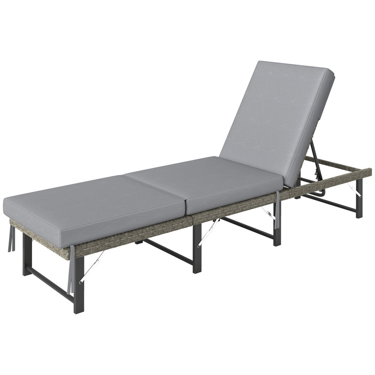 Folding Wicker Chaise Lounge Tanning Chair with Cushion