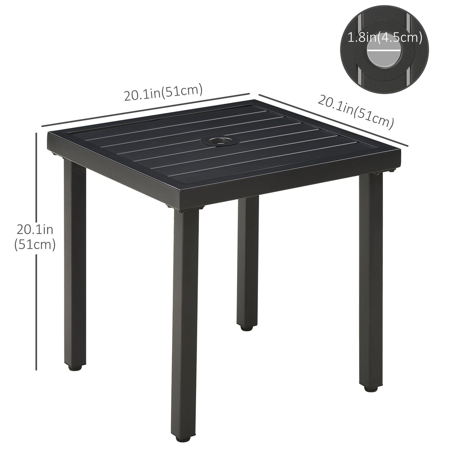 Outdoor Side Table, Patio End Table with Umbrella Hole, Small Coffee Table with Steel Frame for Balcony, Black