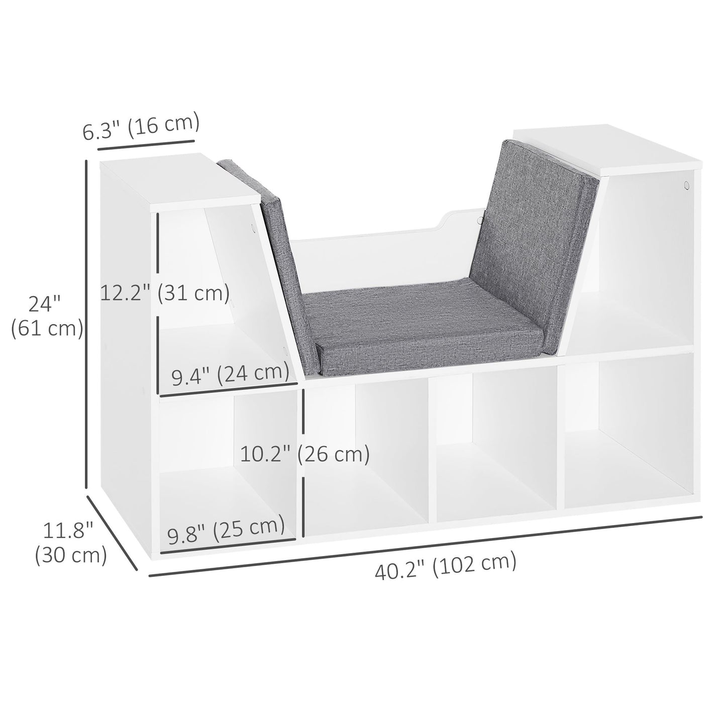 6-Cubby Bookcase with Reading Nook Cushion - Grey