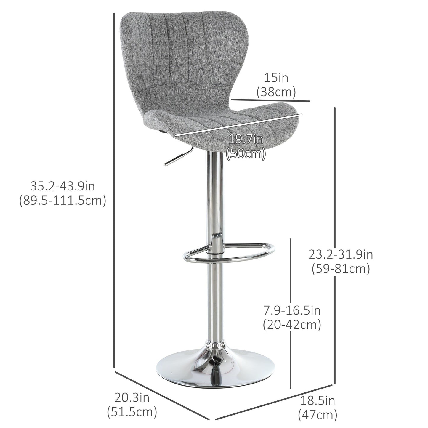 Set of 2 Adjustable Swivel Counter Stools - Grey