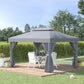 13' x 10' Patio Gazebo Canopy with 2-Tier Polyester Roof, Vented Mesh Sidewall & Strong Aluminum Frame, Grey