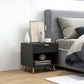 Nightstand with Fluted Panel, Bedside Table with Drawer and Open Compartment, Modern Night Table for Bedroom, Black
