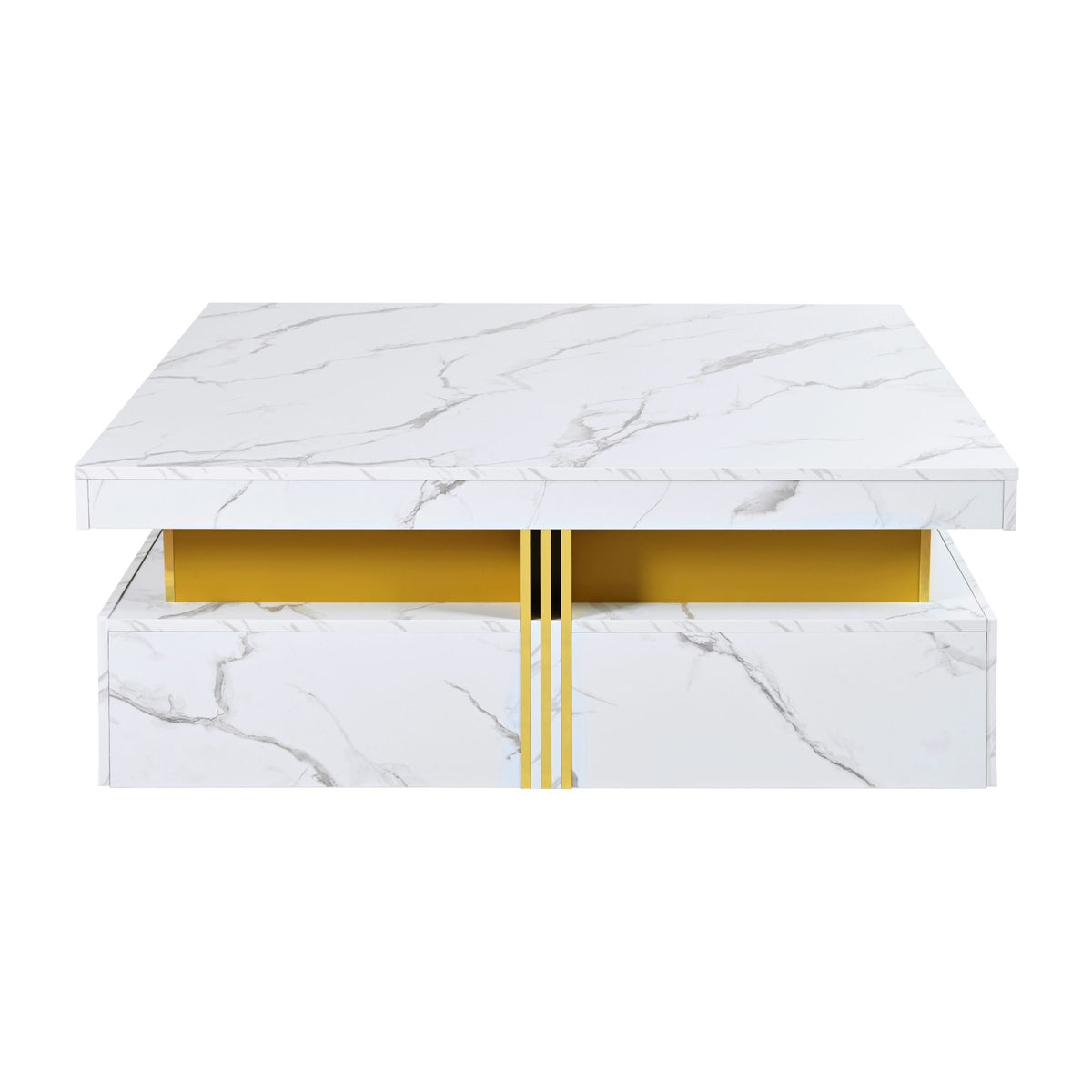 Modern Square Storage Coffee Table with 4 Drawers, MDF Construction, Ample Storage with Four Drawers, 33.5" L x 33.5" W x 16.5" H, White