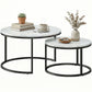 Modern Coffee Table Set of 2, Nesting Side Tables w/ Metal Base for Living Room Bedroom Office Marble White