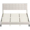 King Platform Bed Frame with Upholstered Headboard - Cream