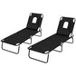 Folding Lounge Chair Set of 2, Reclining Beach Tanning Chair with Face Hole, Pillow, 4-Position Adjustable Flat Sun Lounger, Steel Frame for Outdoor Patio Pool, Black