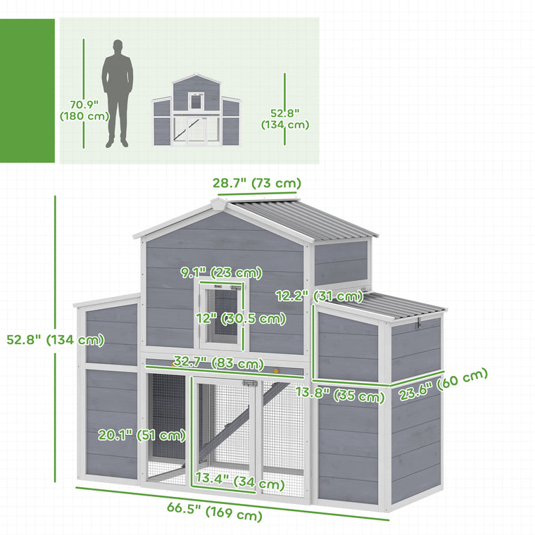 66.5" Wooden Chicken Coop with 2 Nesting Boxes & Ramp