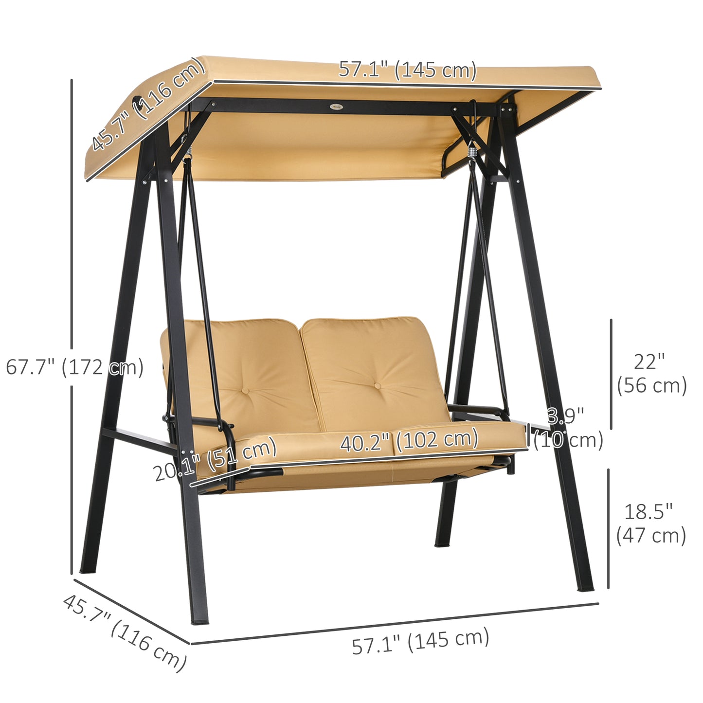 2-Seater Outdoor Porch Swing with Adjustable Canopy, Patio Swing Chair for Garden, Poolside, Backyard, Dark Blue