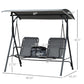 2 Person Covered Porch Swing Patio Swing with Pivot Storage Table, Cup Holder, & Adjustable Overhead Canopy, Grey