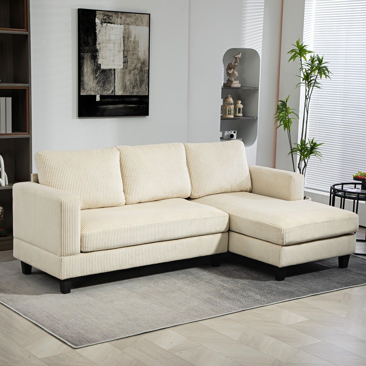 L-Shaped Sectional Sofa with Chaise - Beige