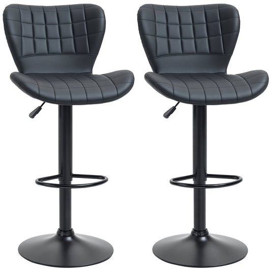 Set of 2 Swivel Adjustable Bar Stools - Black
