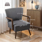 Accent Chair with Wooden Legs, Linen Fabric Armchair with Thick Padding, Comfy Chair for Living Room, Dark Grey
