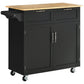 Rolling Kitchen Island with 2 Drawers and Towel Rack - Black
