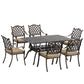 7 Pieces Patio Dining Set with Umbrella Hole, Cast Aluminum Outdoor Patio Furniture Set with 6 Cushioned Chairs and Rectangle Dining Table, for Garden, Lawn, Deck, Khaki