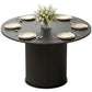 47" Round Dining Table with Fluted Pedestal Base - Black