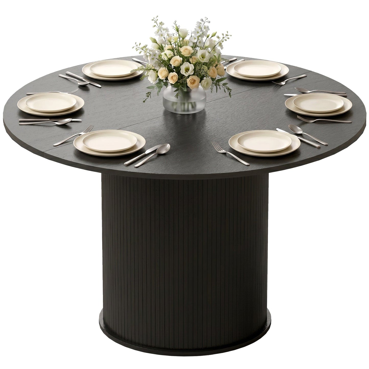 47" Round Dining Table with Fluted Pedestal Base - Black