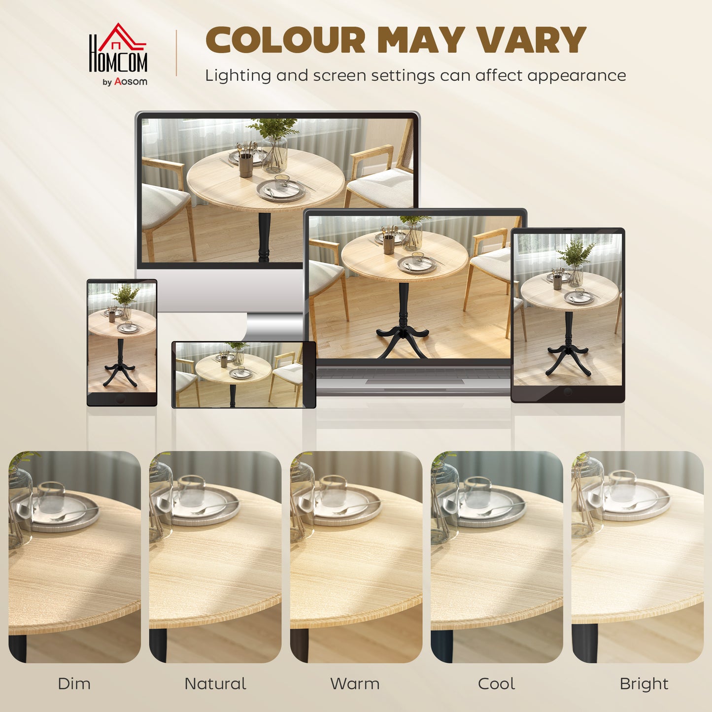 Dining Table for 2-4 People, Modern Round Kitchen Table with Pedestal Steel Base, 80cm, Natural Wood and Black