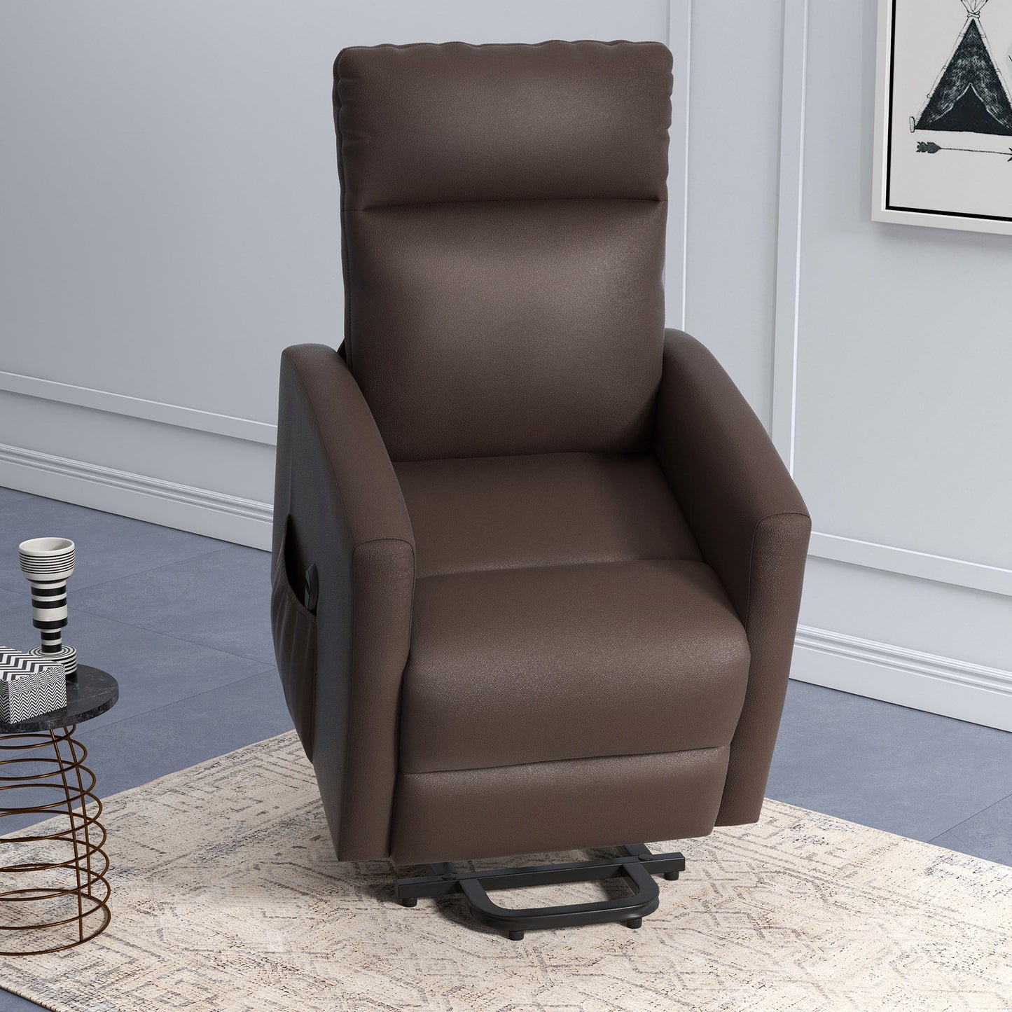 Power Lift Recliner Chair with Remote Control Side Pocket for Living Room Home Office Study Brown