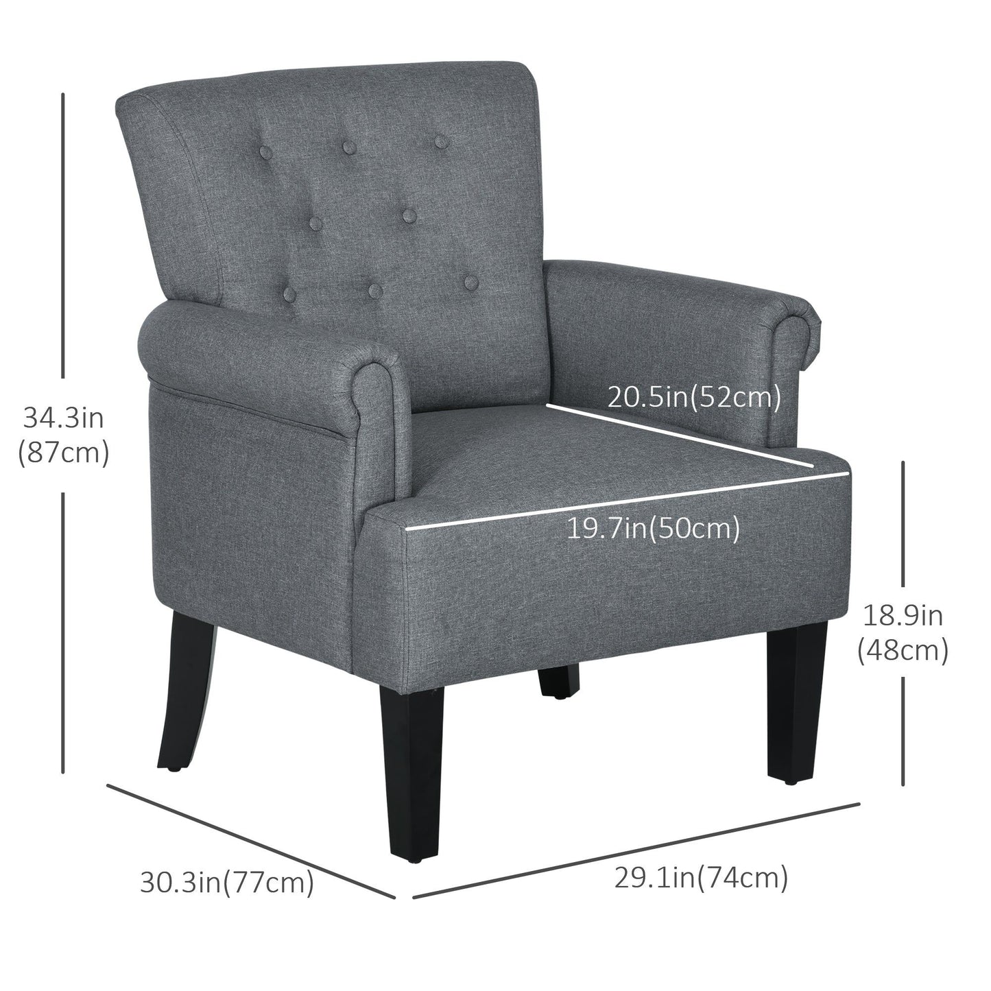 Fabric Accent Armchair with Wood Legs - Grey
