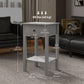 End Tables Set of 2, Side Tables with Drawer and Bottom Shelf, 2-tier Nightstand for Bedroom, Living Room, Grey