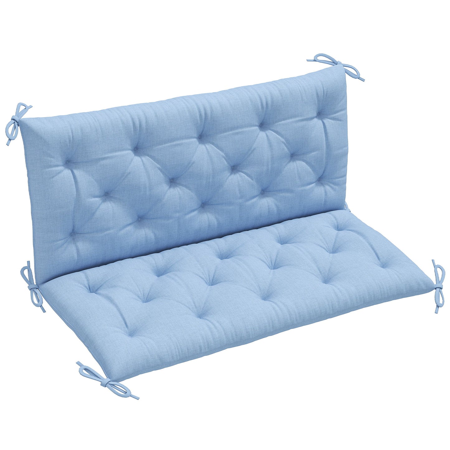 2 Seater Garden Bench Cushion, Soft Thick Outdoor Non-Slip 2 Seater Soft Pad With Backrest for Garden Patio, 47" x 43" x 5", Light Blue