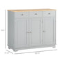 Modern Sideboard Buffet with Drawers and Shelves - Grey