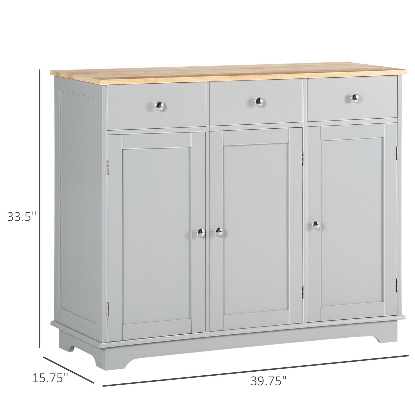 Modern Sideboard Buffet with Drawers and Shelves - Grey