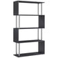 5-Tiers Geometric Wooden Bookcase S-Shaped Storage Bookshelf Display with Metal Frame for Living Room, Bedroom, Home Office, Black