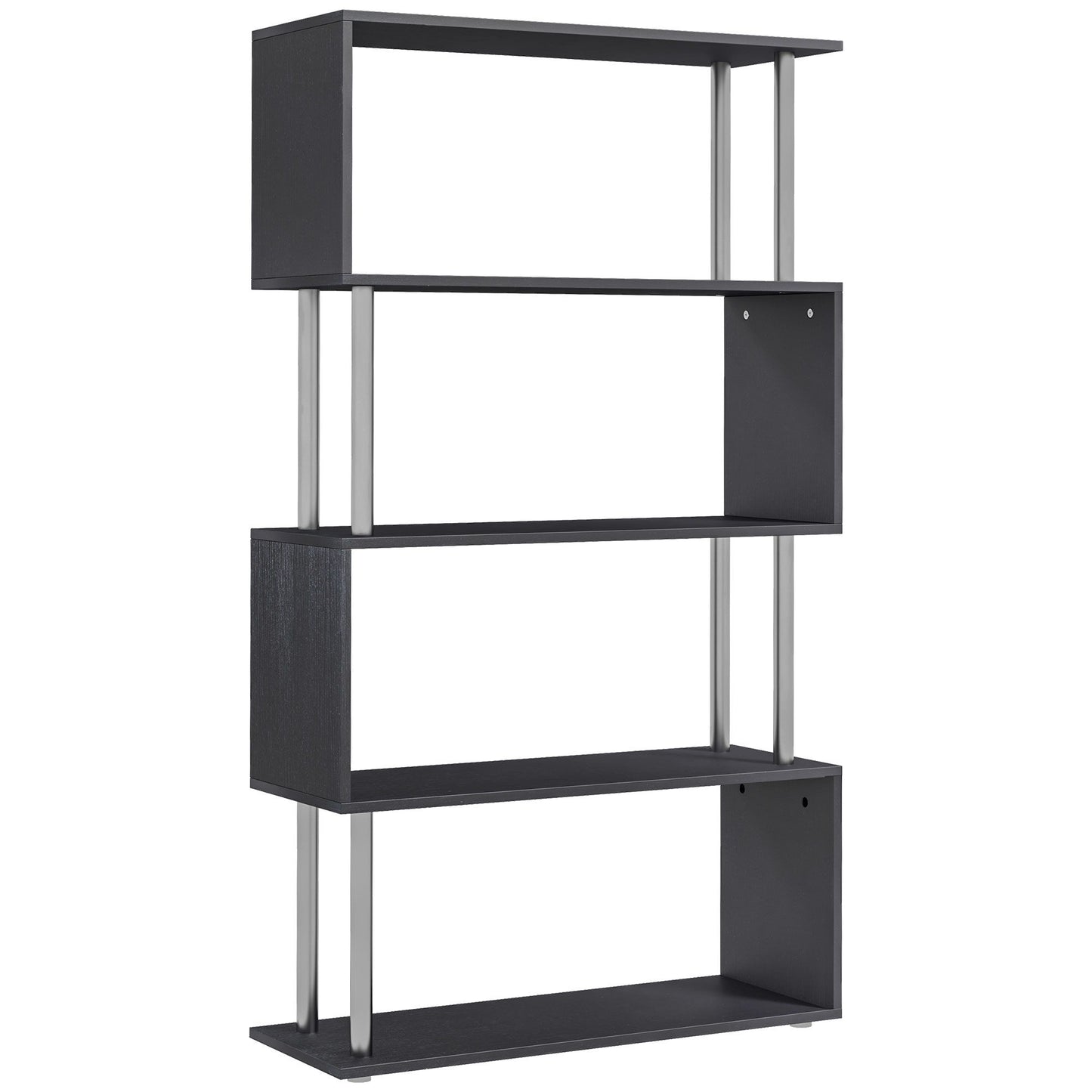 5-Tiers Geometric Wooden Bookcase S-Shaped Storage Bookshelf Display with Metal Frame for Living Room, Bedroom, Home Office, Black