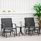 3 Piece Patio Glider Set Outdoor Gliders with Breathable Mesh Seat, Glass Top Table for Garden, Yard, Black